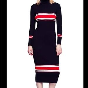 Free People Sport Stripe Midi Dress Sweater Turtleneck Black Contemporary Size S